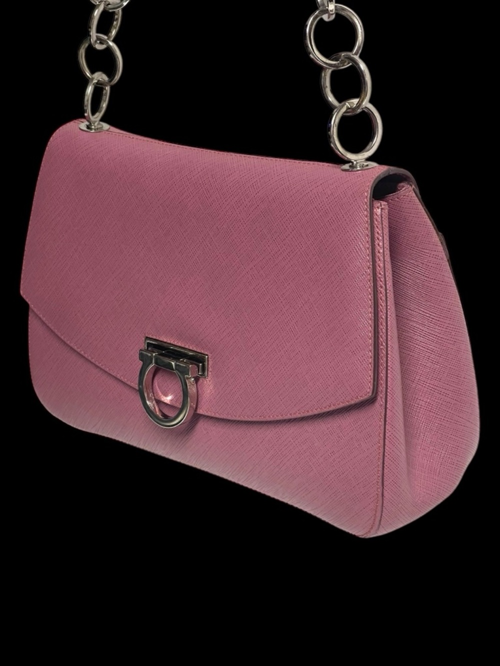 Salvatore Ferragamo Rose Pink Leather Chain-Handle Shoulder Bag